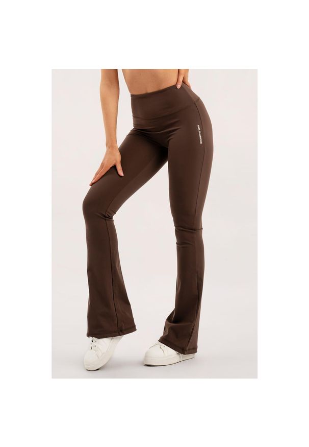 GYM GLAMOUR - Spodnie fitness damskie Gym Glamour dzwony. Kolor: brązowy. Sport: fitness