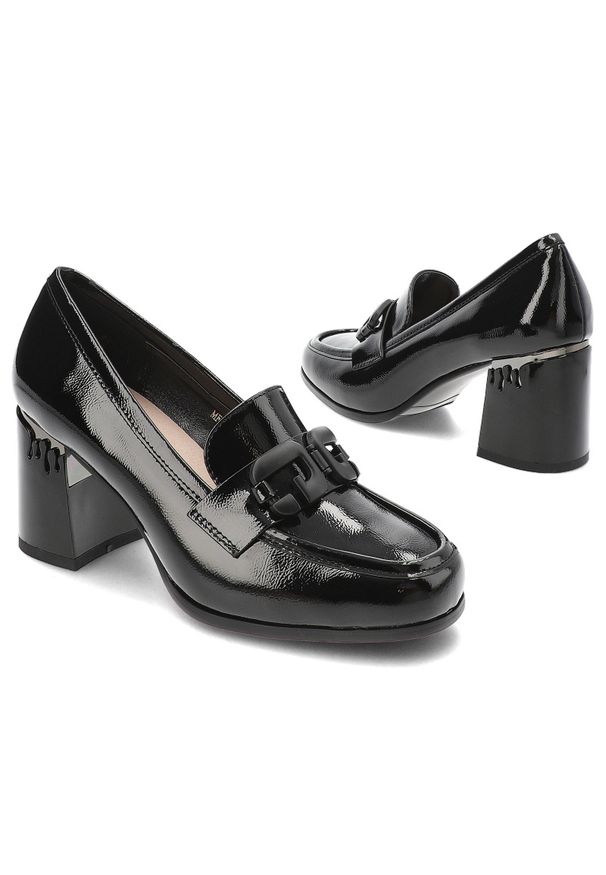 Czarne Półbuty S.Barski Eleganckie Lakierowane Obuwie Damskie. Okazja: do pracy. Kolor: czarny. Materiał: lakier. Obcas: na obcasie. Styl: elegancki. Wysokość obcasa: średni