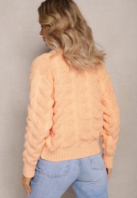 Renee - Pomarańczowy Kardigan z Miękkiej Dzianiny w Kwiaty Nufreda. Kolor: pomarańczowy. Materiał: dzianina. Wzór: kwiaty #4