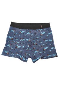 Granatowe Męskie Bokserki Muchy Redo. Kolor: niebieski. Materiał: bawełna, elastan, tkanina. Wzór: aplikacja #1