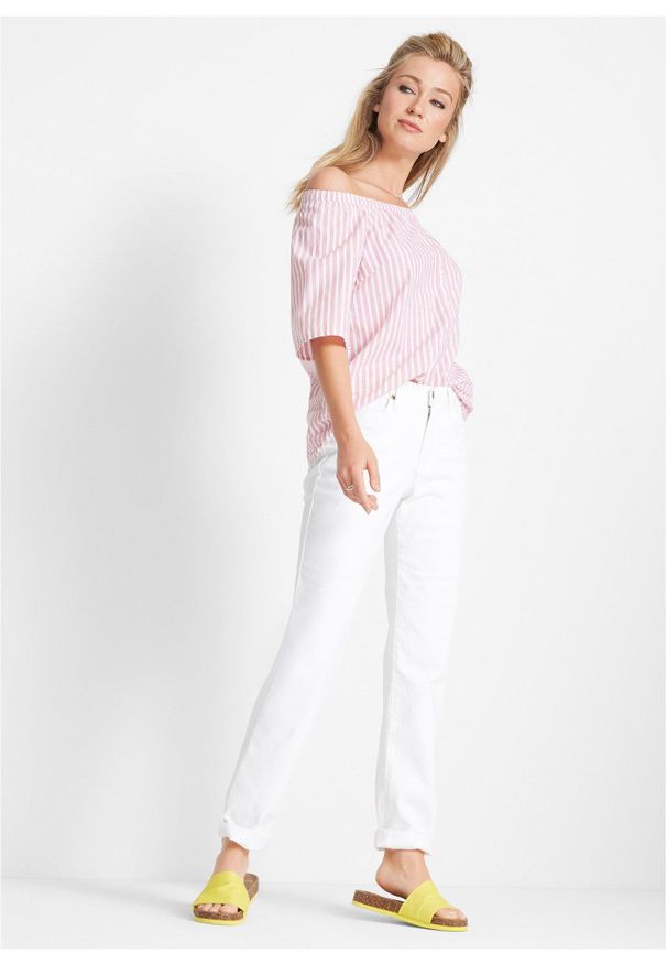 bonprix - Dżinsy ze stretchem Mom, mid waist, long. Okazja: na co dzień. Kolor: biały. Styl: casual