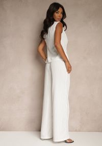Renee - Biały Komplet w Garniturowym Stylu Spodnie Wide Leg i Kamizelka Onirette. Kolor: biały