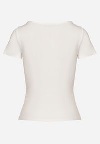 Born2be - Biały T-shirt z Wiskozą o Dopasowanym Kroju z Dekoltem w Serek Folarisse. Typ kołnierza: dekolt w serek. Kolor: biały. Materiał: wiskoza #7