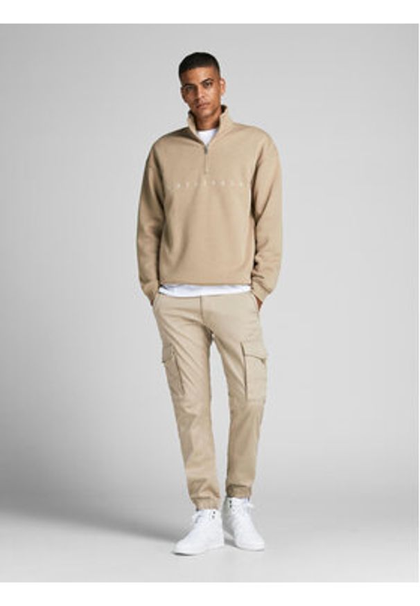 Jack & Jones - Jack&Jones Joggery Paul 12193754 Beżowy Slim Fit. Kolor: beżowy. Materiał: bawełna