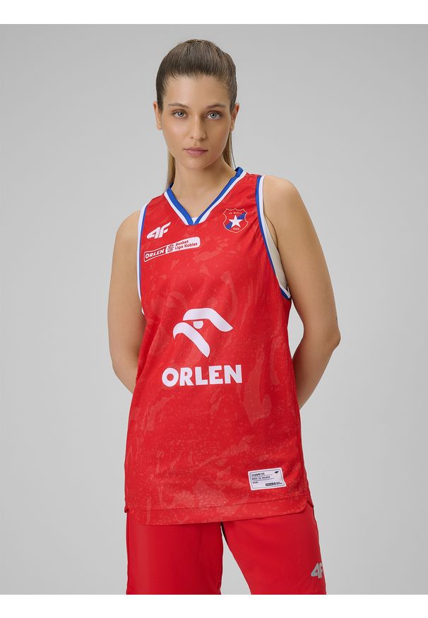4f - 4F Koszulka meczowa replika wyjazdowa z sezonu 2025/26 damska 4F x Wisła Kraków - czerwona L. Kolor: czerwony. Materiał: materiał. Wzór: nadruk. Sport: fitness