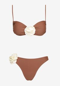 Born2be - Brązowe Bikini Klasyczny Biustonosz i Figi Ozdobione Kwiatową Aplikacją Rivaeria. Kolor: brązowy. Wzór: aplikacja, kwiaty #3