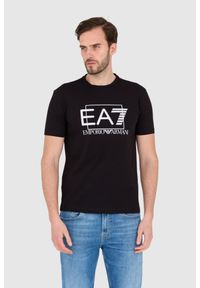 EA7 Emporio Armani - EA7 Czarny męski t-shirt z dużym białym logo. Kolor: czarny