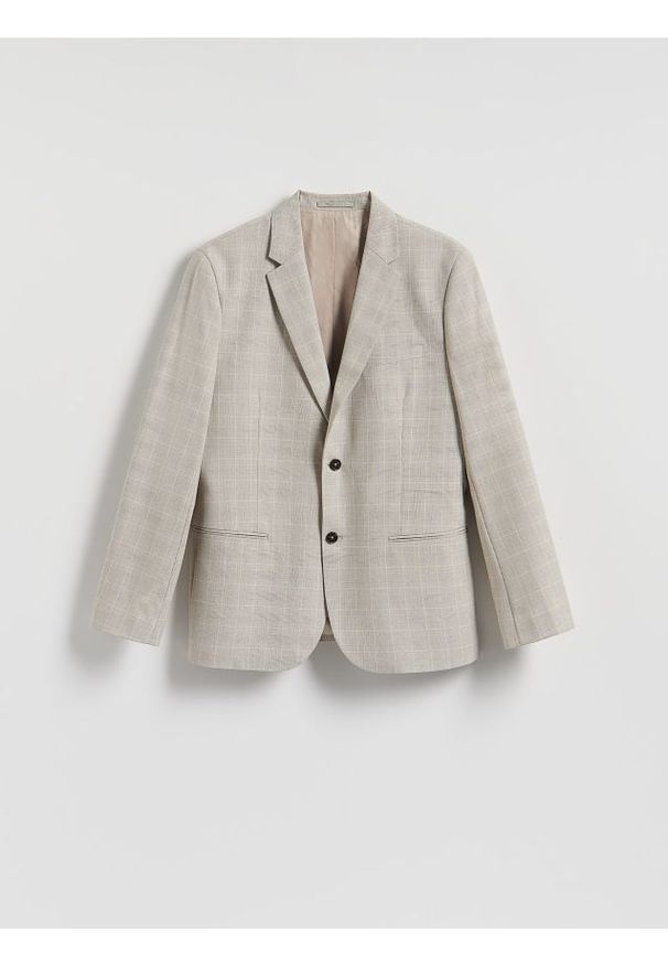 Reserved - Marynarka slim fit w kratę - beżowy. Kolor: beżowy. Materiał: wiskoza, tkanina