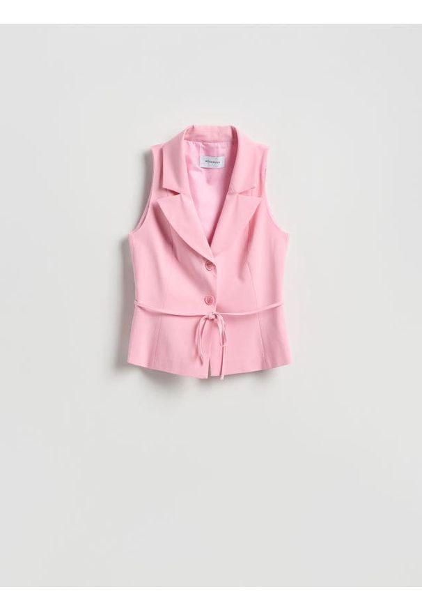 Reserved - Kamizelka z wiązaniem w talii - różowy. Kolor: różowy. Materiał: tkanina, wiskoza