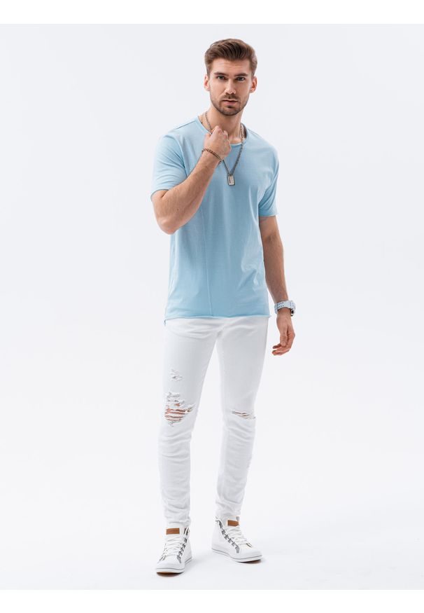 Ombre Clothing - T-shirt męski bawełniany S1378 - jasnoniebieski - XXL. Kolor: niebieski. Materiał: bawełna