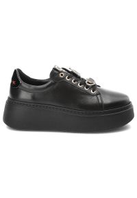 CheBello - Czarne Sneakersy Chebello Damskie Stylowe Obuwie. Kolor: czarny. Materiał: skóra. Szerokość cholewki: normalna. Obcas: na obcasie. Wysokość obcasa: średni #6