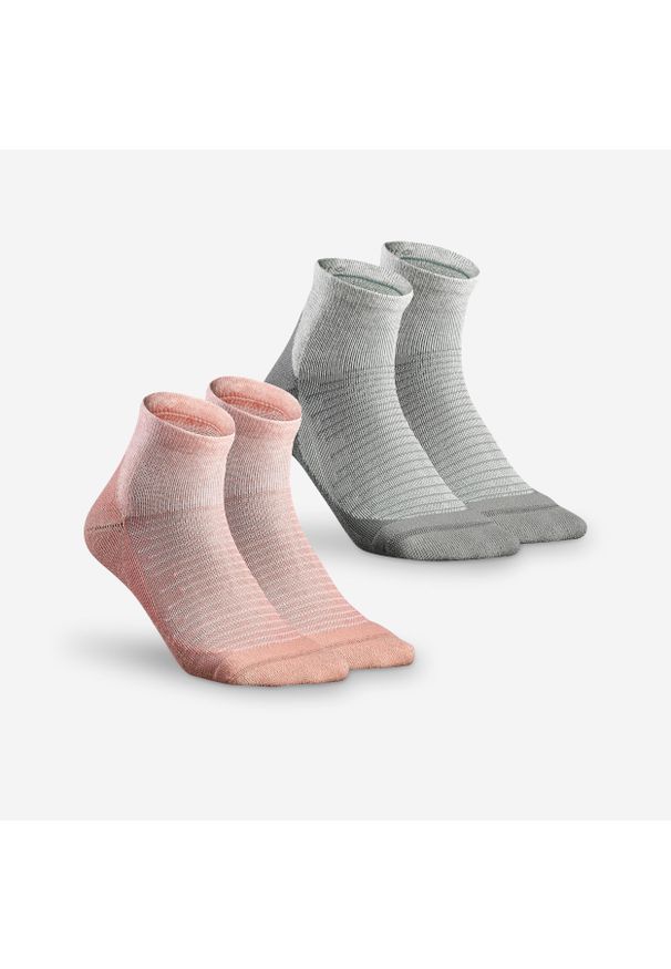 quechua - Skarpety turystyczne Quechua Hike 100 mid x 2. Kolor: różowy. Materiał: poliamid, bawełna, elastan, len. Sport: turystyka piesza