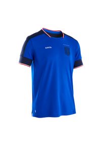 KIPSTA - Koszulka do piłki nożnej dla dzieci Kipsta FF500 Francja 2024. Kolor: niebieski. Materiał: elastan, materiał, prążkowany, tkanina, poliester