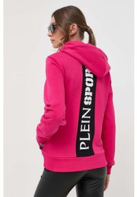 Plein Sport - PLEIN SPORT bluza damska kolor różowy z kapturem z nadrukiem. Typ kołnierza: kaptur. Kolor: różowy. Długość rękawa: długi rękaw. Długość: długie. Wzór: nadruk. Styl: sportowy #3