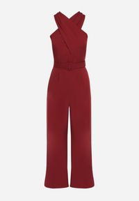 Born2be - Bordowy Taliowany Kombinezon Ozdobiony Paskiem Dollivia. Okazja: na co dzień. Kolor: czerwony. Wzór: aplikacja. Styl: elegancki, casual #5