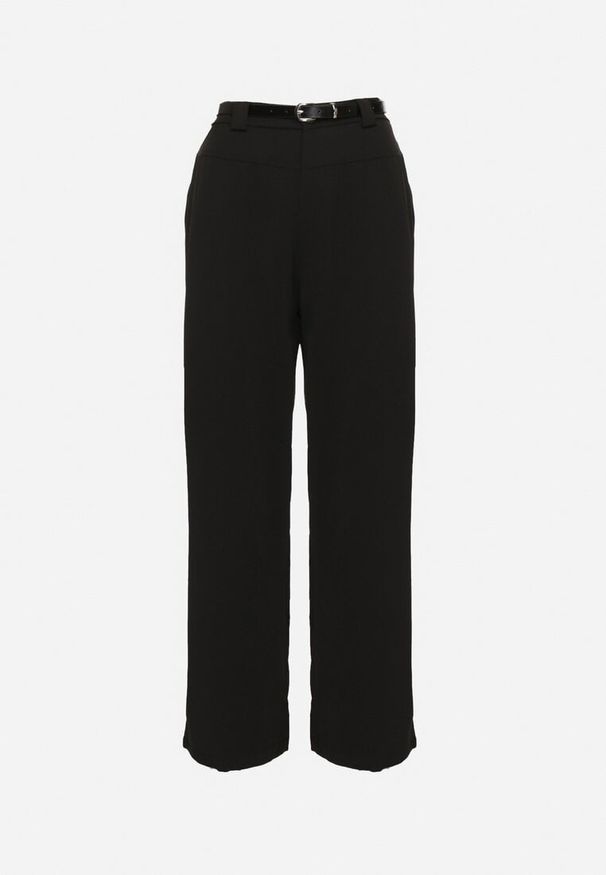 Born2be - Czarne Garniturowe Spodnie o Szerokim Kroju z Gumką i Paskiem w Talii Verittha. Okazja: na co dzień. Kolor: czarny. Styl: elegancki, klasyczny, casual