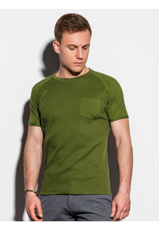 Oliwkowy t-shirt Ombre Clothing klasyczny