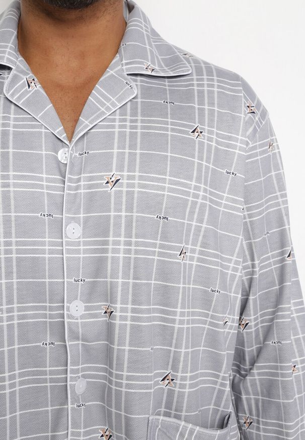 Born2be - Szara 2-częściowa Piżama w Kratę Liaves. Kolor: szary. Wzór: aplikacja