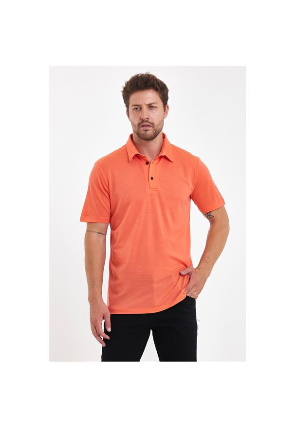 WOOLONA - Koszulka Polo Sportowa Męska Woolona 100% Merino. Typ kołnierza: polo. Kolor: pomarańczowy. Styl: sportowy