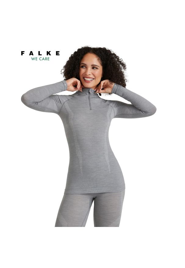 Damska koszulka z długim rękawem Falke Wool-Tech. Kolor: szary. Długość rękawa: długi rękaw. Długość: długie