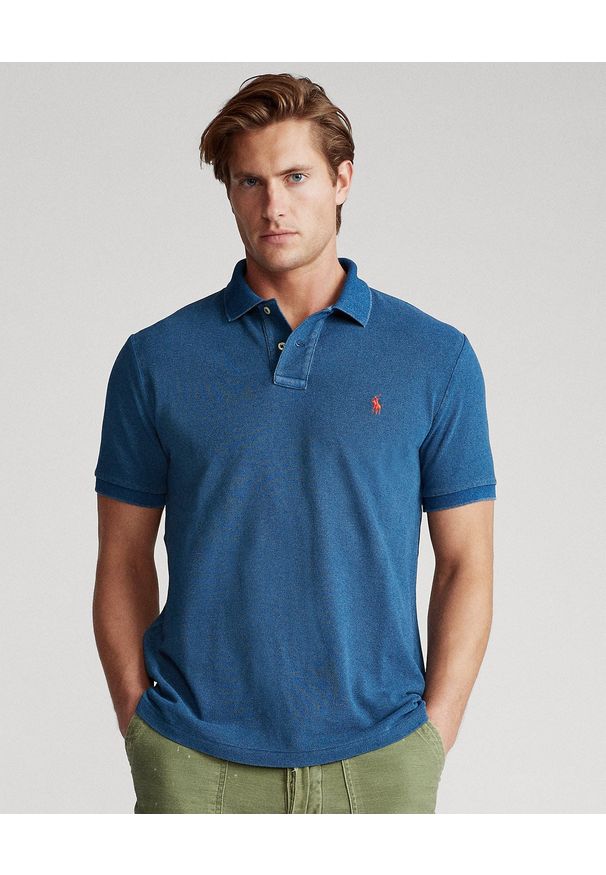 Ralph Lauren - RALPH LAUREN - Granatowa koszulka polo Mesh. Typ kołnierza: polo. Kolor: niebieski. Materiał: mesh. Długość: długie. Wzór: haft, ze splotem