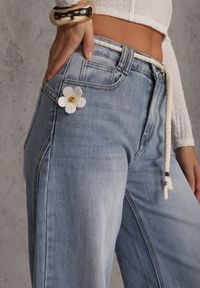 Renee - Niebieskie Szerokie Jeansy z Bawełną High Waist z Paskiem Typu Sznurek Caninna. Stan: podwyższony. Kolor: niebieski. Sezon: wiosna #3