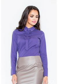Figl - Ciemnofioletowa Elegancka Bluzka z Krawatem. Kolor: fioletowy. Materiał: lycra, bawełna, nylon. Styl: elegancki #1