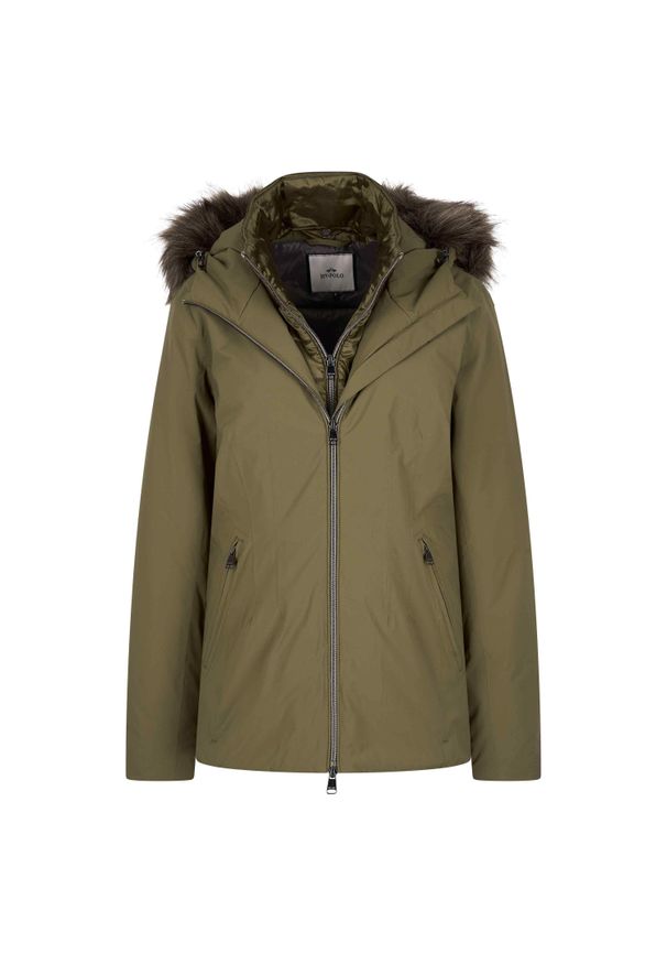 HV POLO - Damska wodoodporna kurtka jeździecka z kapturem HV Polo Isa. Typ kołnierza: kaptur, polo. Kolor: zielony. Sport: jeździectwo