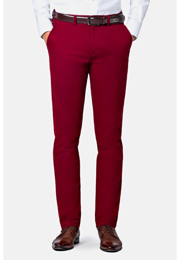 Lancerto - Spodnie Bordowe Chino Mono II. Kolor: czerwony. Materiał: bawełna, elastan