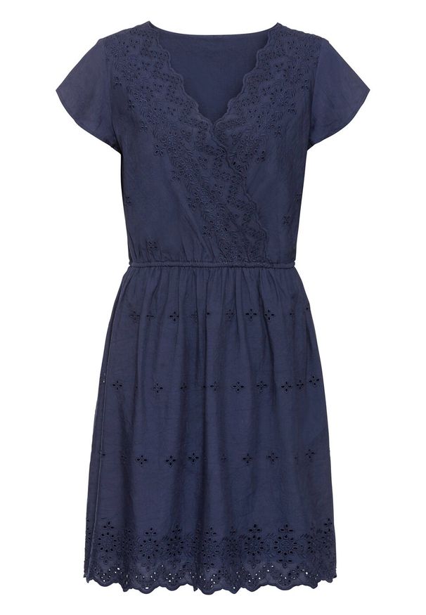 Sukienka z ażurowym haftem bonprix ciemnoniebieski. Kolor: niebieski. Wzór: ażurowy, haft