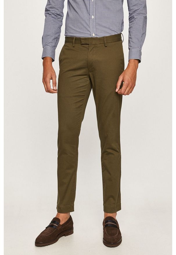 Polo Ralph Lauren - Spodnie. Kolor: oliwkowy. Materiał: tkanina, bawełna, elastan. Wzór: gładki