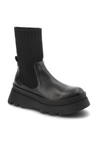 Czarne Botki Artiker Damskie Stylowe Buty Jesienne. Kolor: czarny. Materiał: prążkowany, skóra. Szerokość cholewki: normalna. Sezon: jesień. Styl: elegancki