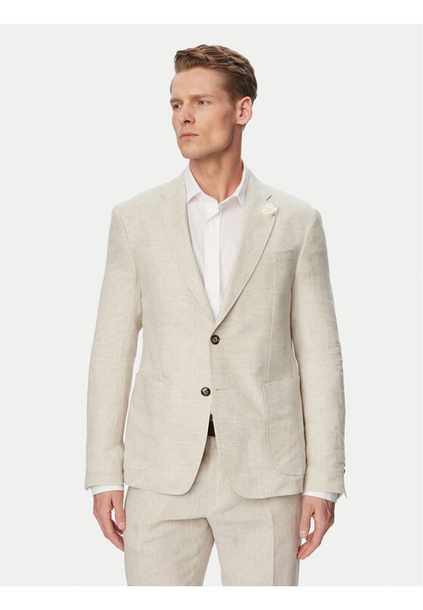 JOOP! Marynarka Hoverest 30102592 Beżowy jasny Slim Fit. Kolor: beżowy. Materiał: len