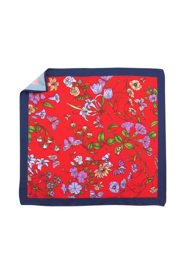 Modini - Czerwono-granatowa poszetka w kwiaty E281. Kolor: wielokolorowy, czerwony, niebieski. Wzór: kwiaty