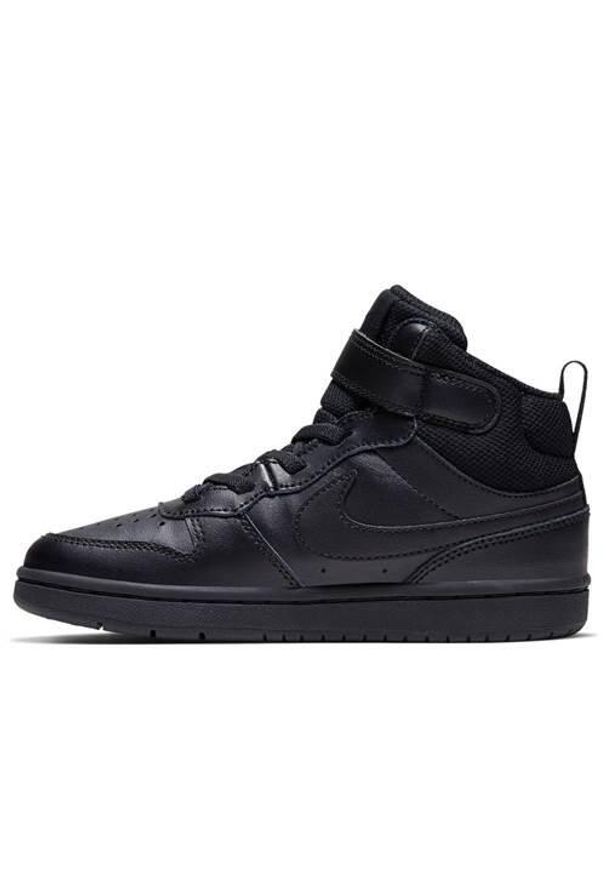 Buty do chodzenia dla dzieci Nike Court Borough Mid 2. Zapięcie: rzepy. Kolor: czarny, wielokolorowy. Materiał: syntetyk, tkanina, materiał. Szerokość cholewki: normalna. Model: Nike Court. Sport: turystyka piesza