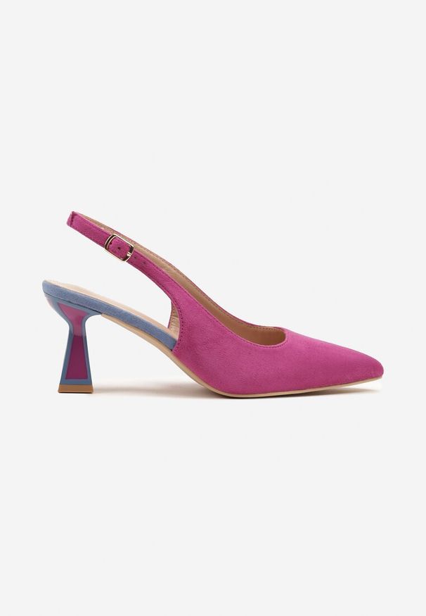 Renee - Fioletowe Sandały Vices na Kaczuszce Typu Slingback Edilitha. Okazja: na co dzień. Zapięcie: sprzączka. Kolor: fioletowy. Materiał: koronka. Wzór: aplikacja. Obcas: na szpilce. Styl: casual. Wysokość obcasa: średni