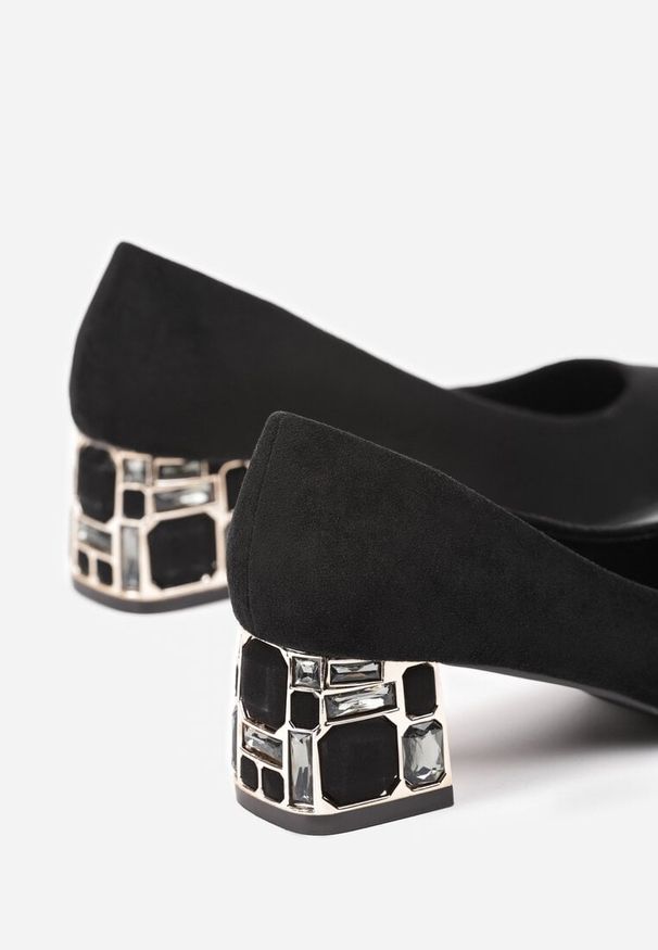 Born2be - Czarne Eleganckie Czółenka Vices na Ozdobnym Obcasie ze Skórzaną Wkładką Lorevine. Okazja: na co dzień. Kolor: czarny. Materiał: skóra. Sezon: lato, wiosna. Obcas: na obcasie. Styl: elegancki. Wysokość obcasa: średni