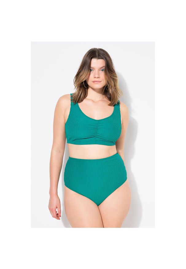 ULLA POPKEN - Damskie Figi od bikini figi wysoki stan fakturowany materiał. Stan: podwyższony. Kolekcja: plus size. Kolor: zielony. Materiał: elastan, poliester, materiał