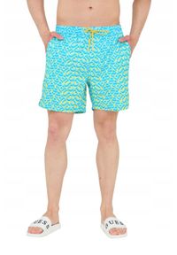 Guess - GUESS Męskie szorty kąpielowe niebiesko-żółte, Rozmiar XXL. Kolor: wielokolorowy. Materiał: poliester #4