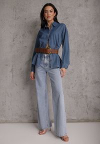 Renee - Niebieska Koszula z Bawełny Ściągana w Talii Troczkami Hettia. Kolor: niebieski. Materiał: bawełna. Styl: elegancki #7