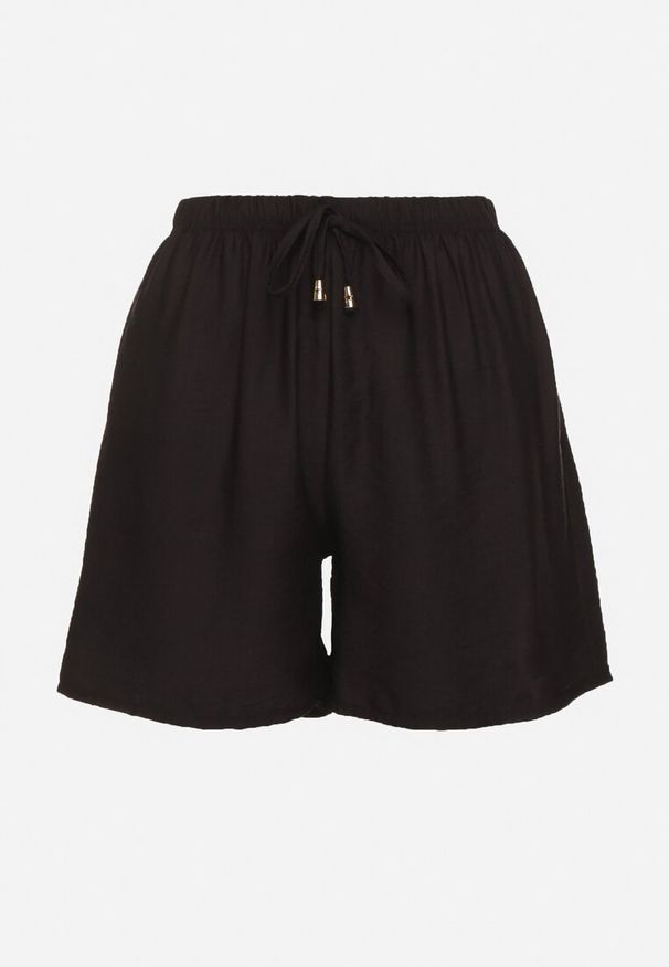 Born2be - Czarne Bawełniane Szorty z Wysokim Stanem Ozdobione Wiązaniem Filomira. Okazja: na co dzień. Stan: podwyższony. Kolor: czarny. Materiał: bawełna. Wzór: aplikacja. Styl: casual