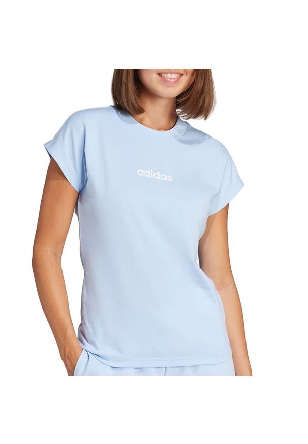 Adidas - Koszulka damska adidas Sportswear Linear JG8660 - niebieska. Kolor: niebieski. Materiał: bawełna. Długość rękawa: krótki rękaw. Długość: krótkie