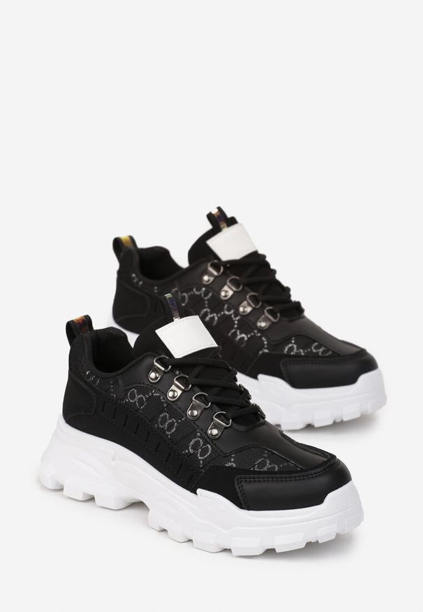 Renee - Czarne Sneakersy Sznurowane z Zaokrąglonym Noskiem na Grubej Podeszwie Alaiad. Kolor: czarny