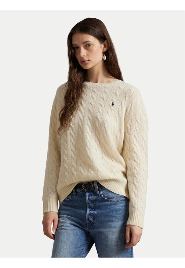 Polo Ralph Lauren Sweter 211971865001 Biały Slim Fit. Typ kołnierza: polo. Kolor: biały. Materiał: wełna