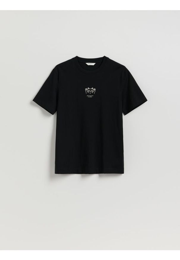 Reserved - T-shirt regular z haftem - czarny. Kolor: czarny. Materiał: bawełna, dzianina. Wzór: haft