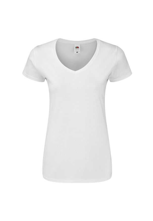 FRUIT OF THE LOOM - Koszulka Damska Iconic 140 Z Dekoltem V. Kolor: biały. Sport: turystyka piesza
