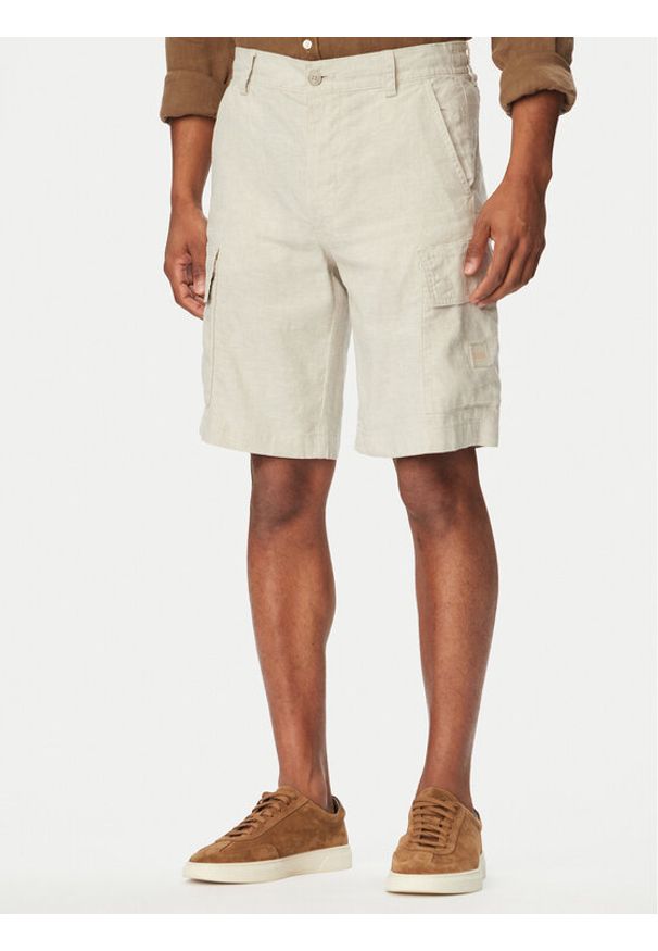 BOSS Szorty materiałowe Sisla 50559366 Szary jasny Relaxed Fit. Kolor: szary. Materiał: len