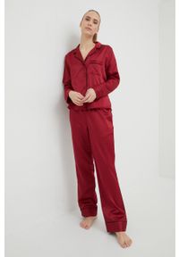 Calvin Klein Underwear piżama z opaską na oczy damska kolor bordowy satynowa. Kolor: czerwony. Materiał: satyna. Długość: długie. Wzór: ze splotem