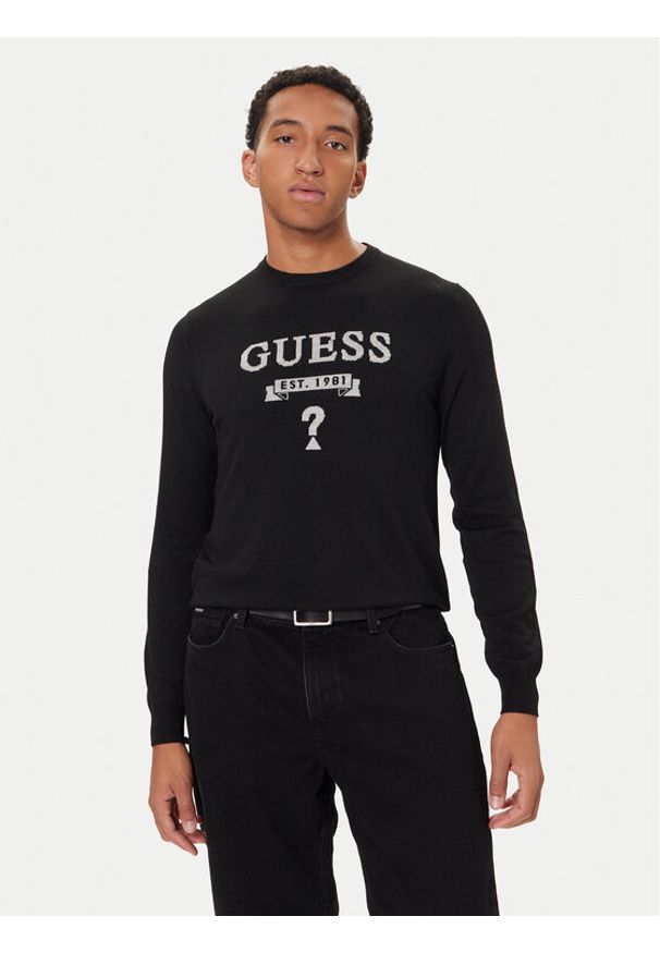 Guess Sweter M5YR00 Z0122 Czarny Slim Fit. Kolor: czarny. Materiał: syntetyk
