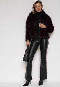 Born2be - Bordowa Kurtka Futerko z Ozdobnym Kołnierzem Devrenna. Okazja: na co dzień. Kolor: czerwony. Materiał: futro. Sezon: zima. Styl: klasyczny, casual, elegancki #2